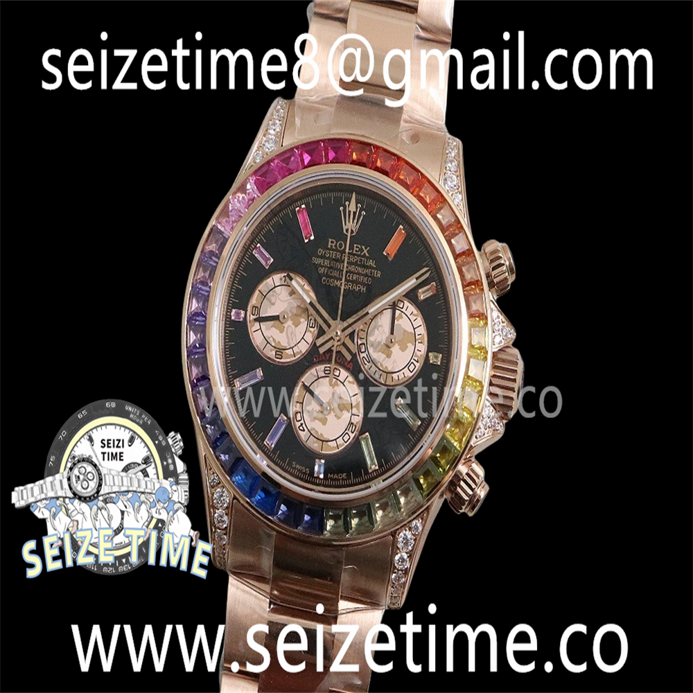 Daytona 116598RBOW YG Best Edition Diam Bezel Black Dial on YG Bracelet A4130