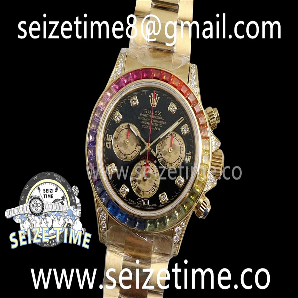 Daytona 116598RBOW YG Best Edition Diam Bezel Black Dial on YG Bracelet A4130