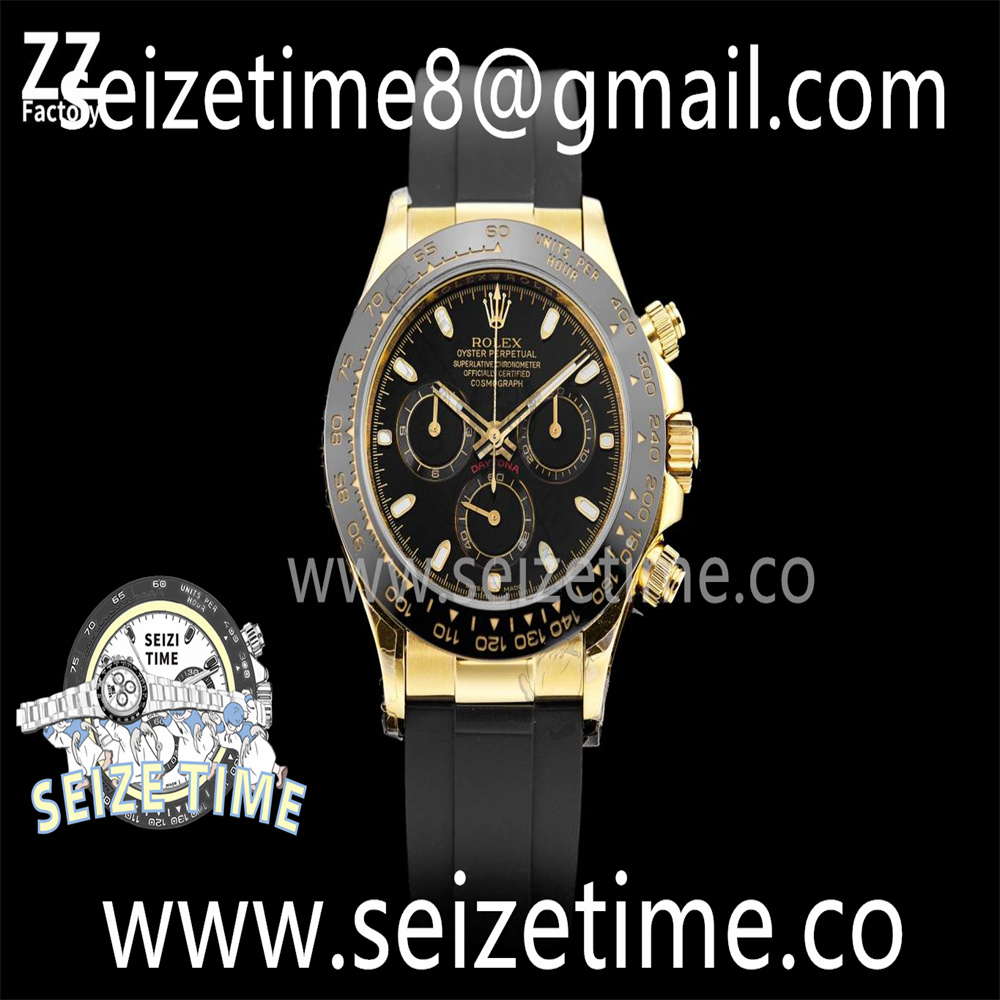 Daytona 116518 904L YG ZZF 1:1 Best Edition Black Dial on Rubber Strap A7750