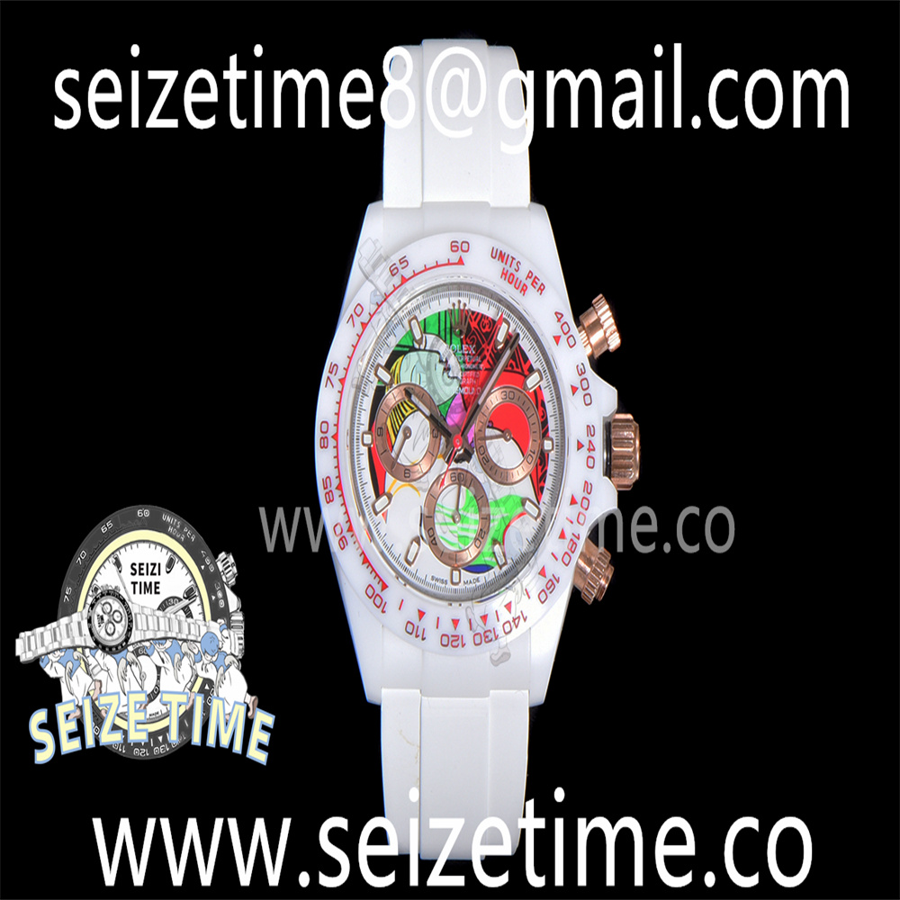 Daytona White Ceramic Charles Great TWF Best Edition Colorful Dial on White Rubber Strap A7750