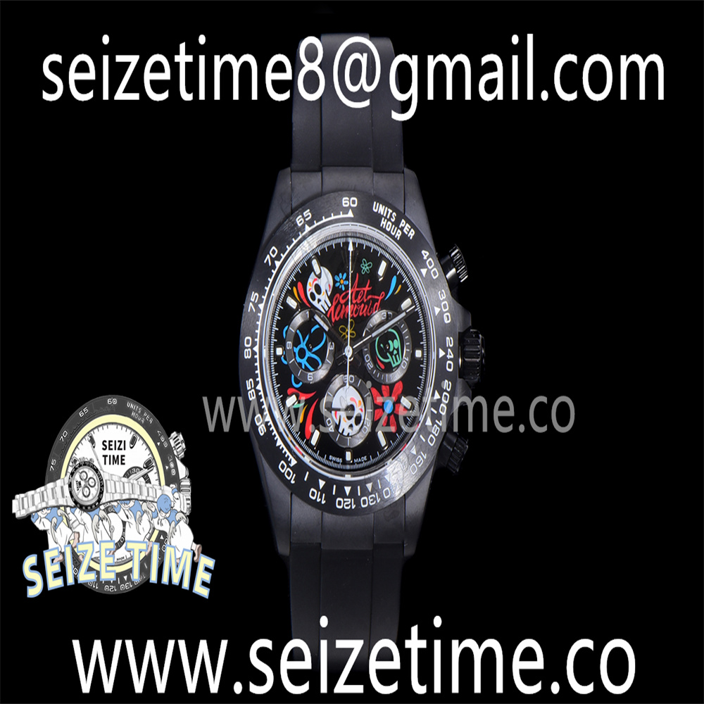 Daytona Black Ceramic TWF Best Edition Black Dial on Black Rubber Strap A7750