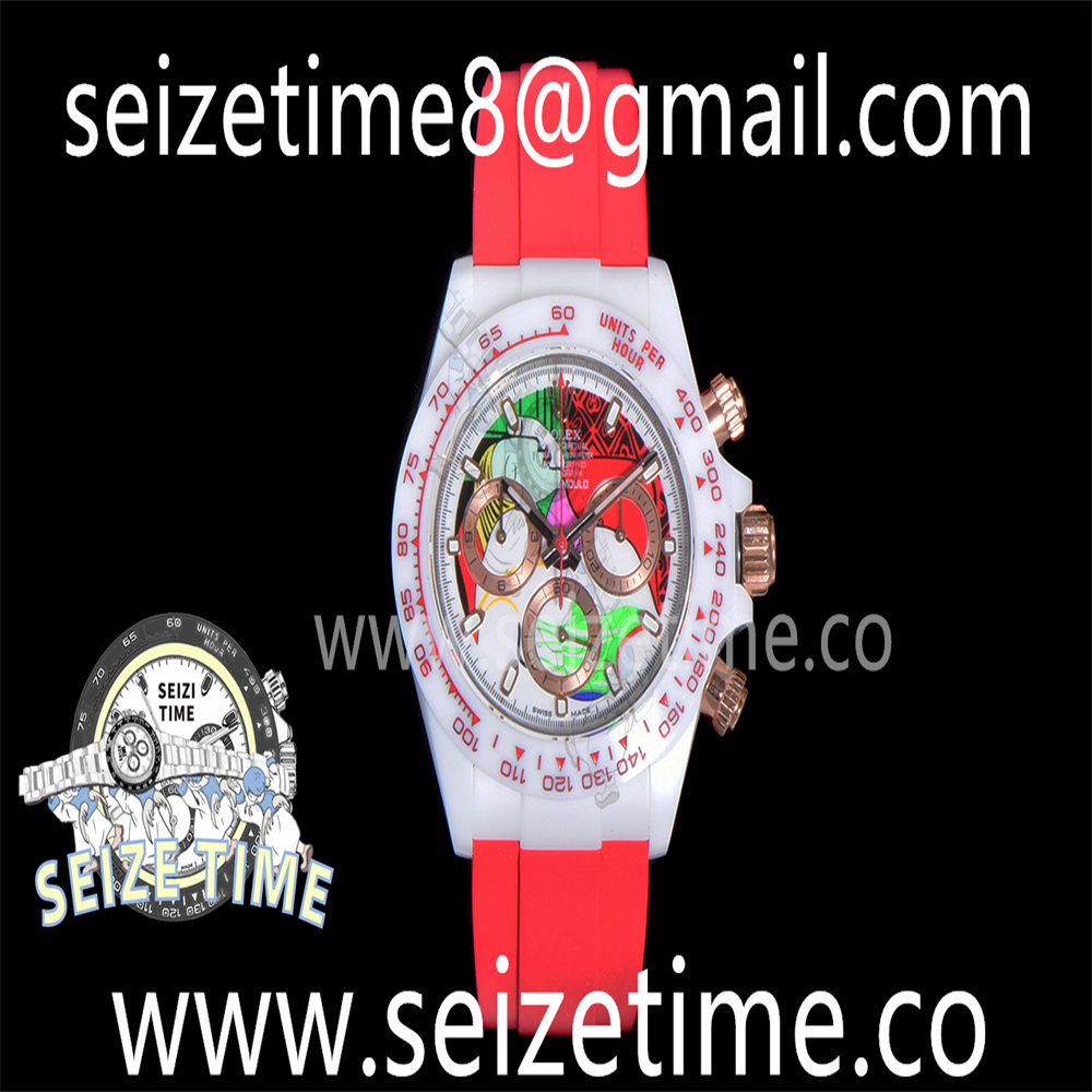 Daytona White Ceramic Charles Great TWF Best Edition Colorful Dial on Red Rubber Strap A7750