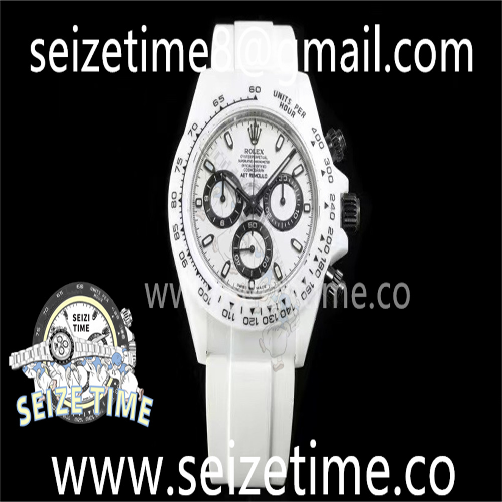 Daytona White Ceramic TWF Best Edition White Dial on White Rubber Strap A7750
