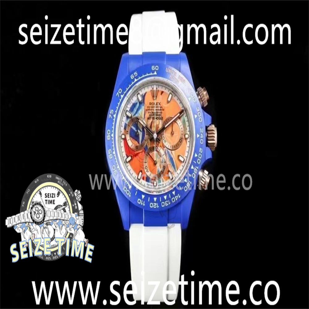 Daytona Blue Ceramic Charles Great TWF Best Edition Colorful Dial on White Rubber Strap A7750