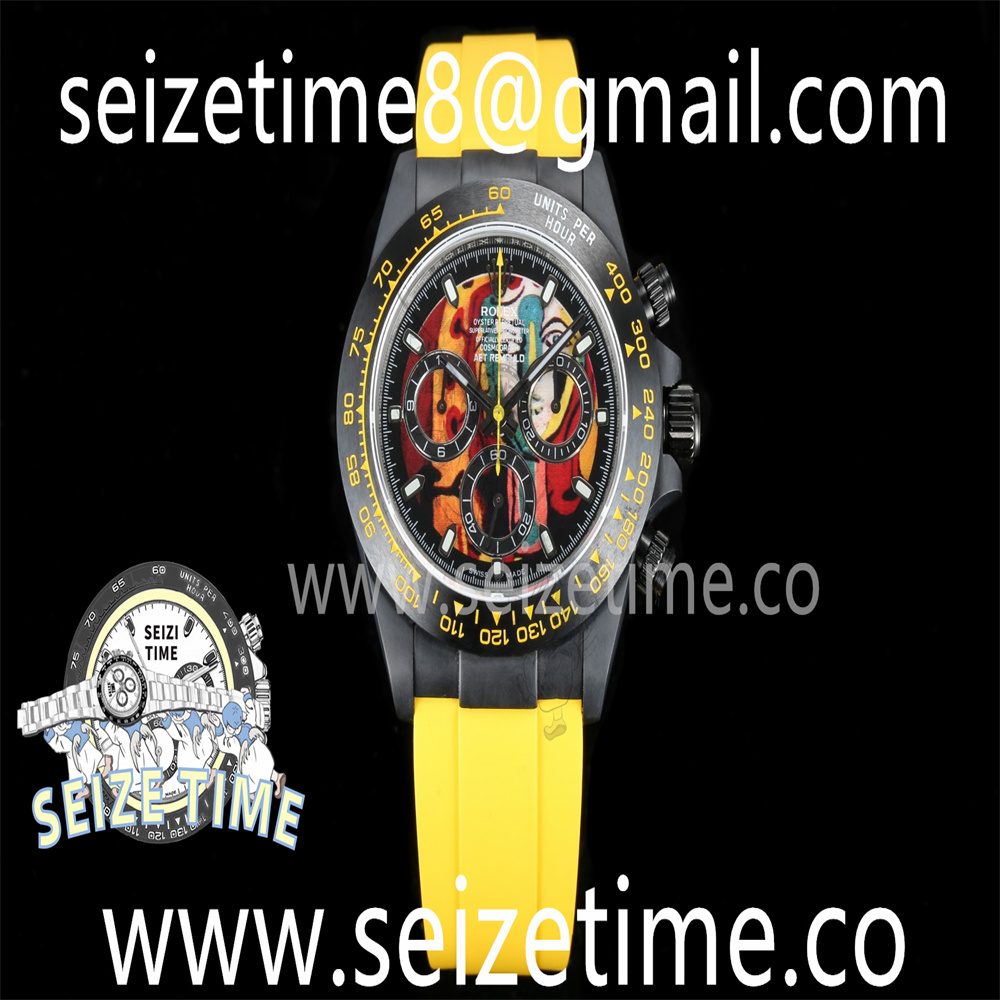 Daytona Black Ceramic Charles Great TWF Best Edition Colorful Dial on Yellow Rubber Strap A7750