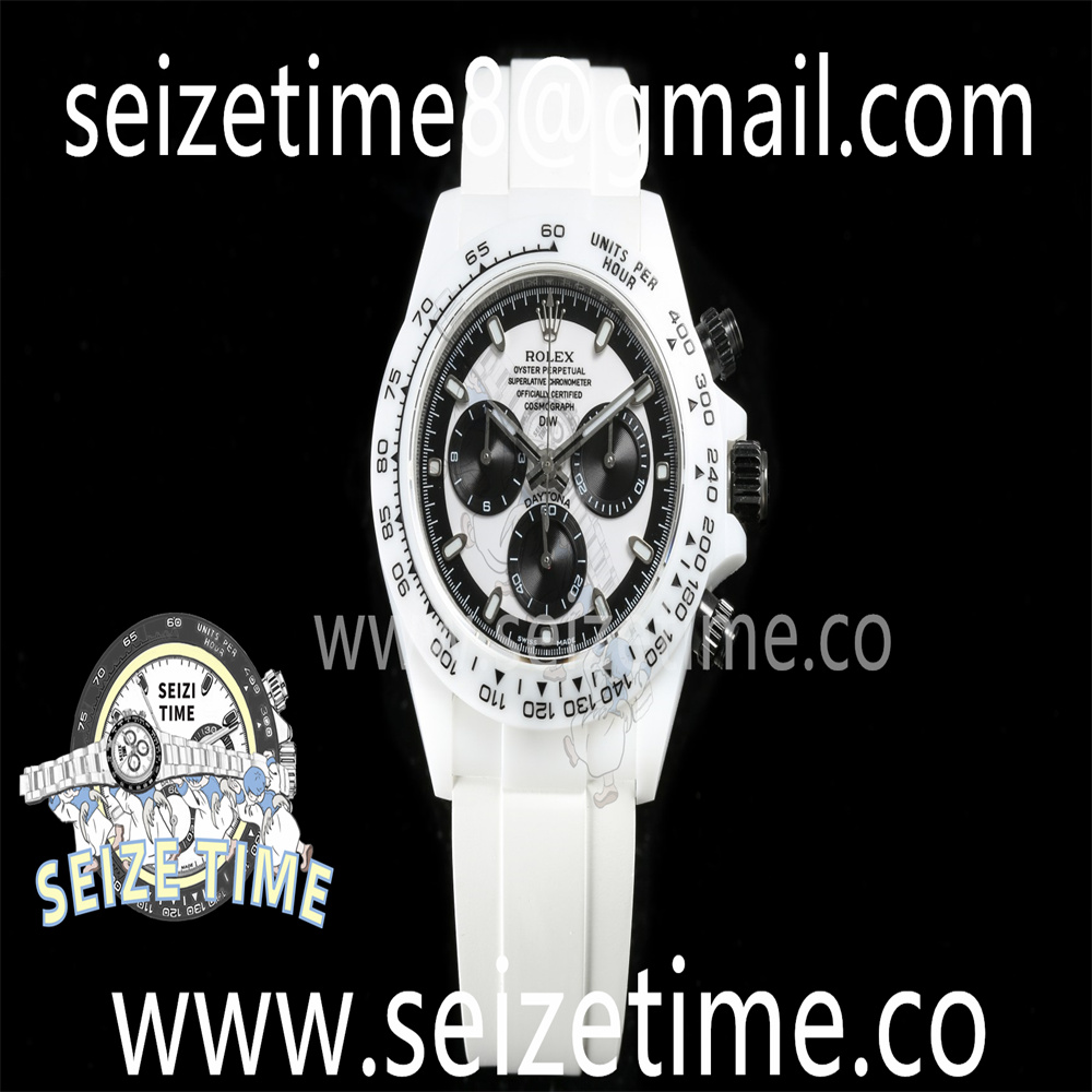 Daytona White Ceramic TWF Best Edition White Dial on White Rubber Strap A7750