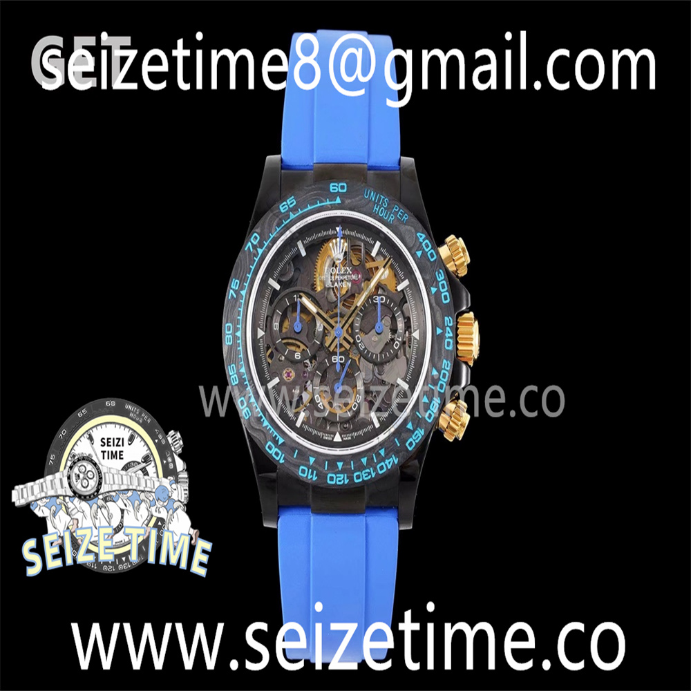 Blaken Daytona PVD Carbon Bezel GETF Best Edition Skeleton Blue Dial on Blue Rubber Strap SA4130