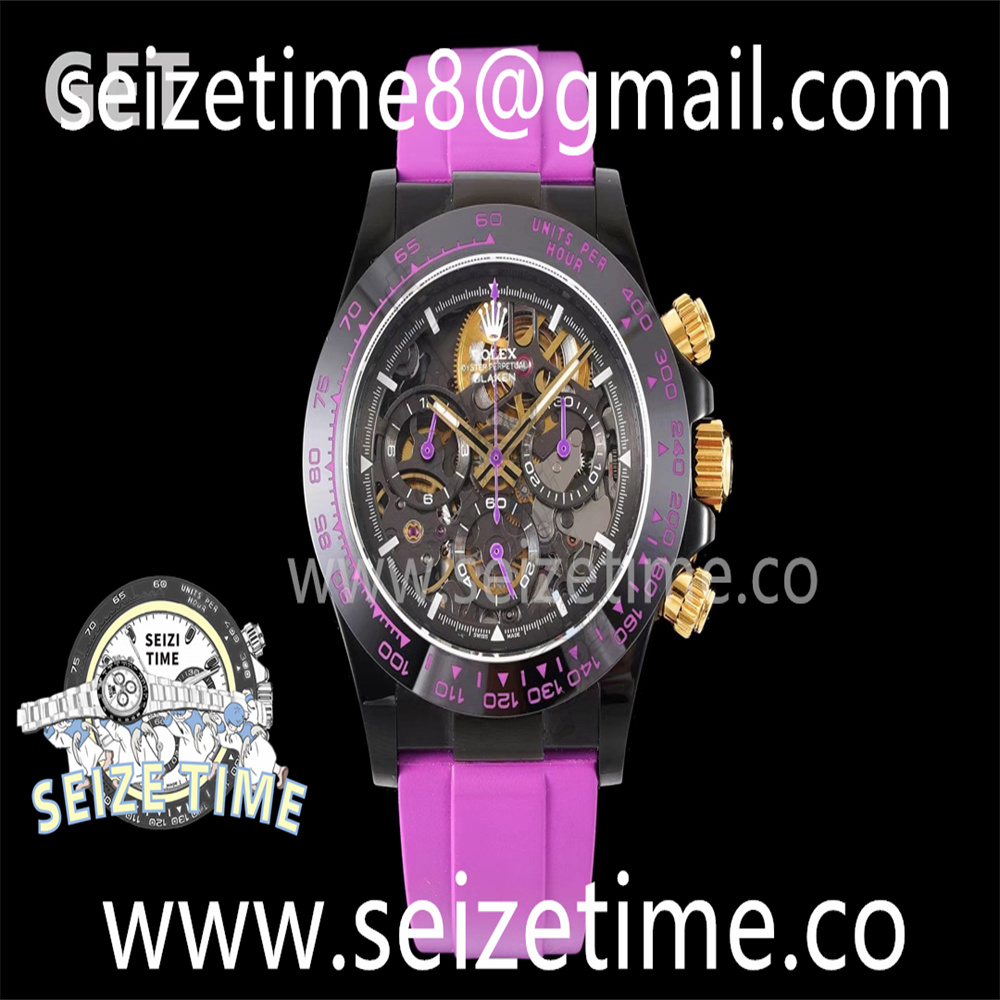 Blaken Daytona PVD Ceramic Bezel GETF Best Edition Skeleton Purple Dial on Purple Rubber Strap SA4130
