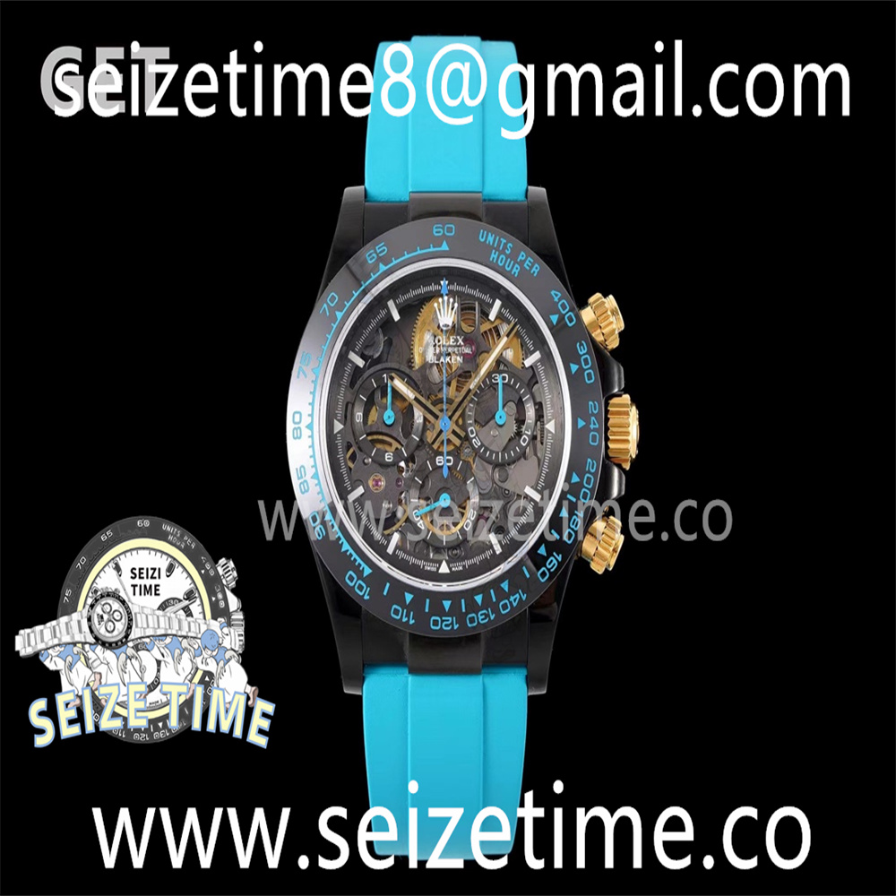 Blaken Daytona PVD Ceramic Bezel GETF Best Edition Skeleton Cyan Dial on Cyan Rubber Strap SA4130