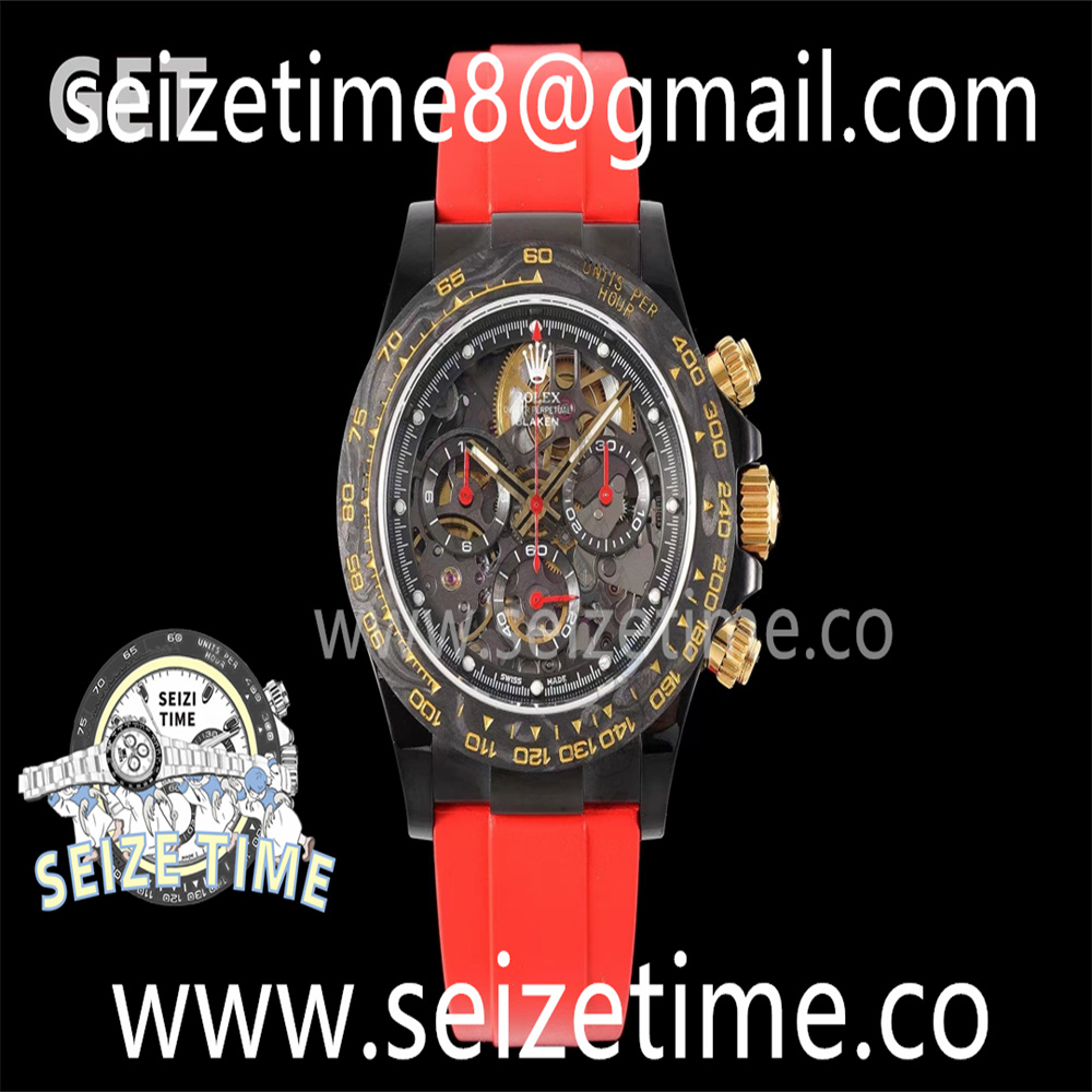 Blaken Daytona PVD Carbon Bezel GETF Best Edition Skeleton Red Dial on Red Rubber Strap SA4130