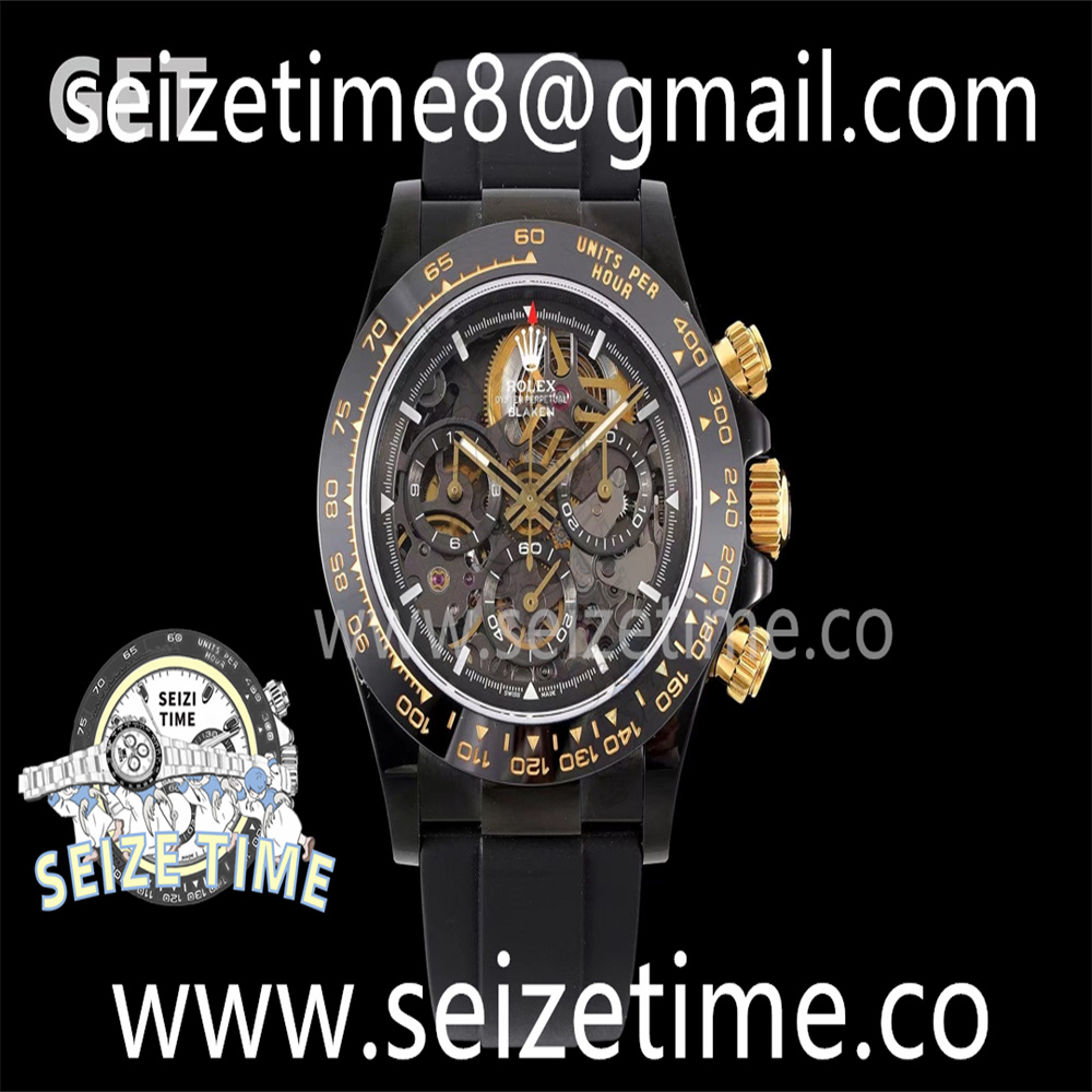 Blaken Daytona PVD Ceramic Bezel GETF Best Edition Skeleton Gold Dial on Black Rubber Strap SA4130