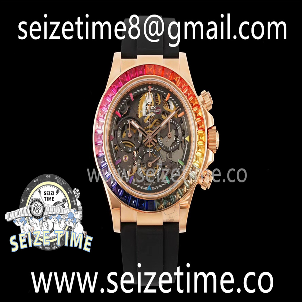 Blaken Daytona RG Rainbow Bezel GETF Best Edition Skeleton Candy Dial on Black Rubber Strap SA4130