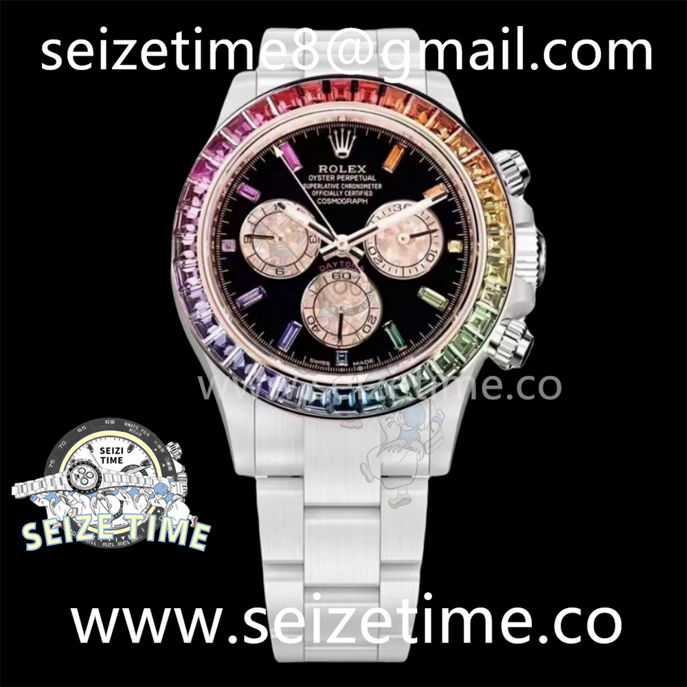 Daytona DIW White Ceramic Case Rainbow Bezel IPK Best Edition Black Rainbow Dial on CER Bracelet SA4130