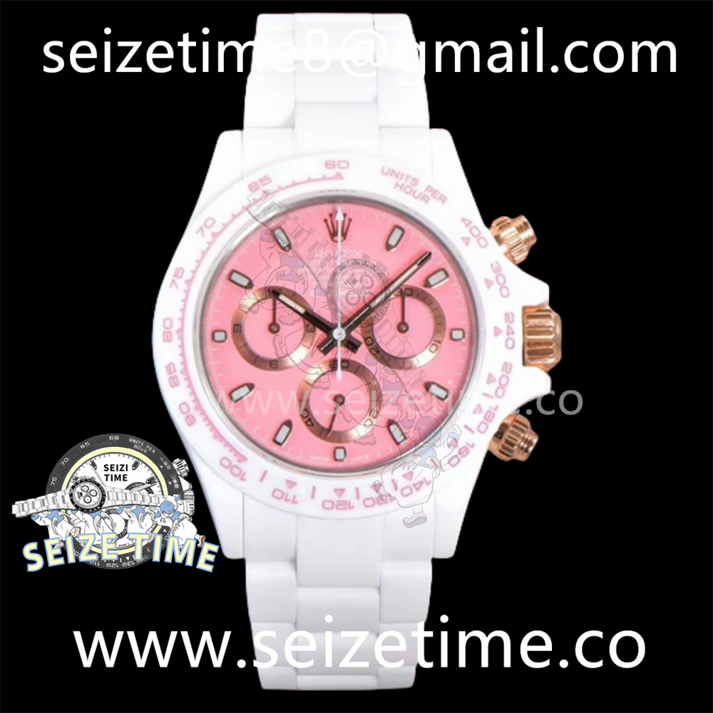 Daytona AET “Abu Dhabi” White Solid Ceramic IPK 1:1 Best Edition Pink Dial on CER Bracelet SA4130