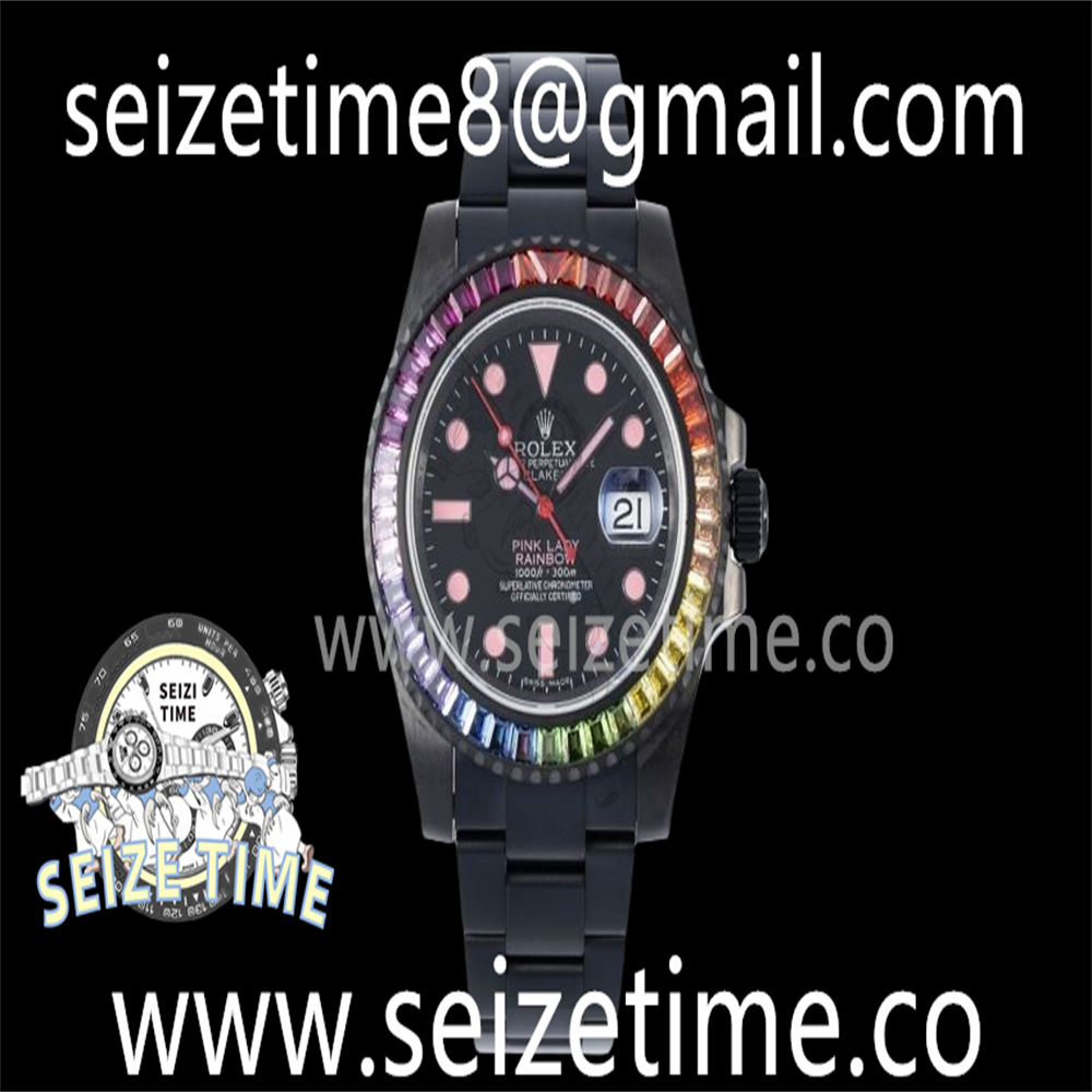Submariner PVD Pink Lady Rainbow Bezel SS RAF 1:1 Best Edition Black Dial on SS Bracelet VR3135