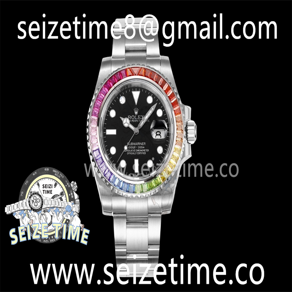 Submariner 904L SS Rainbow Bezel JVS 1:1 Best Edition Black Dial on SS Bracelet VR3135