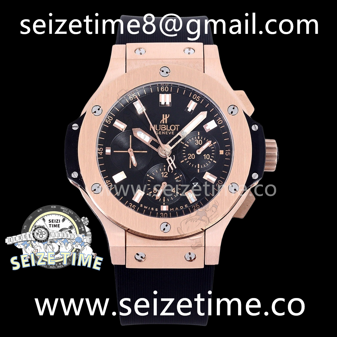 Big Bang Evolution 44mm RG V6F 1:1 Best Edtion Black Dial on Black Rubber Strap HUB4100