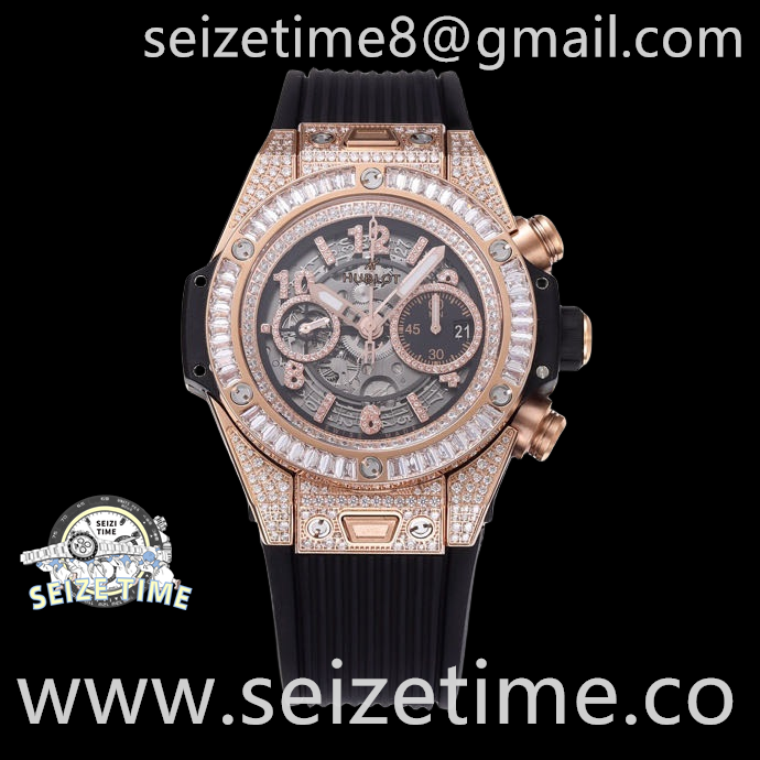 Big Bang Unico King Gold Jewellery 44mm Diam RG Diam Bezel Diam Skeletonal Dial on Rubber Strap ZF A1280