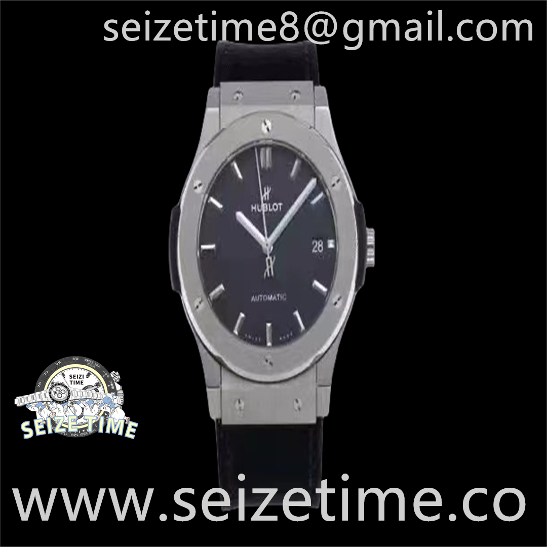 Classic Fusion 45mm Titanium WWF 1:1 Best Edition Black Dial on Black Gummy Strap A2892