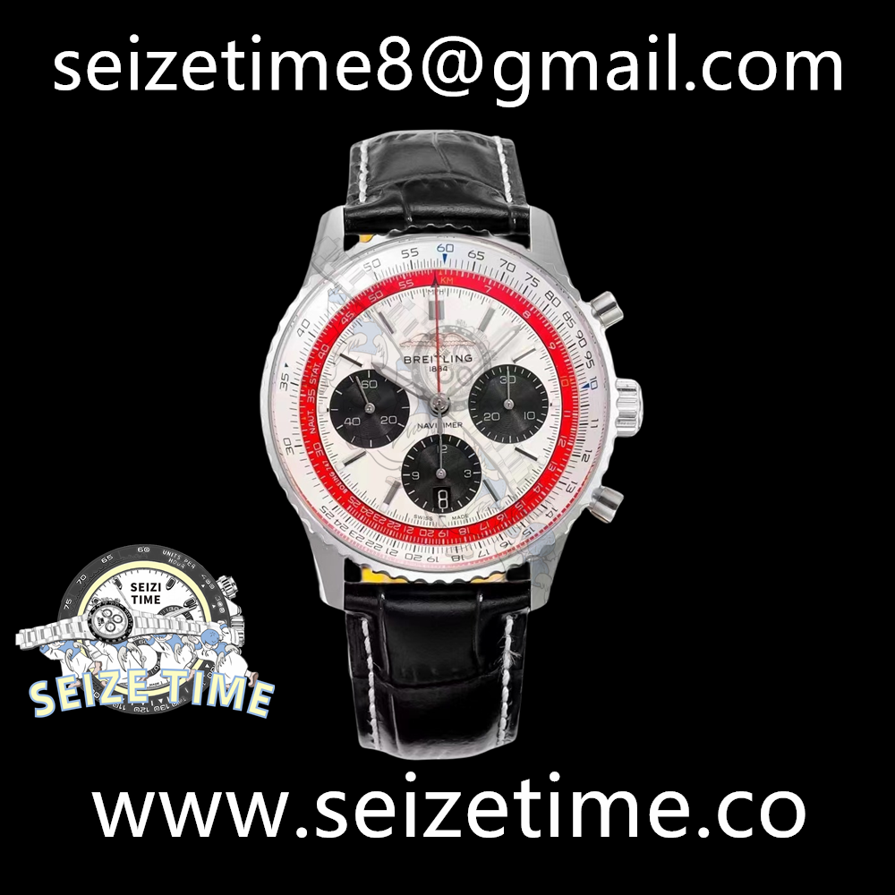 Navitimer B01 Chronograph 43 SS White Dial on Leather Strap BLS A7750