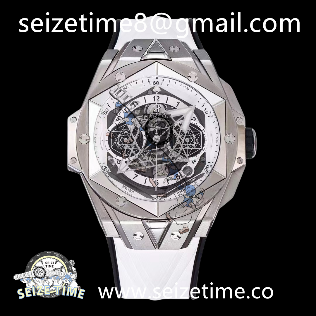 Big Bang Sang Bleu II Chrono SS BBF Best Edition White Dial on White Gummy Strap A7750