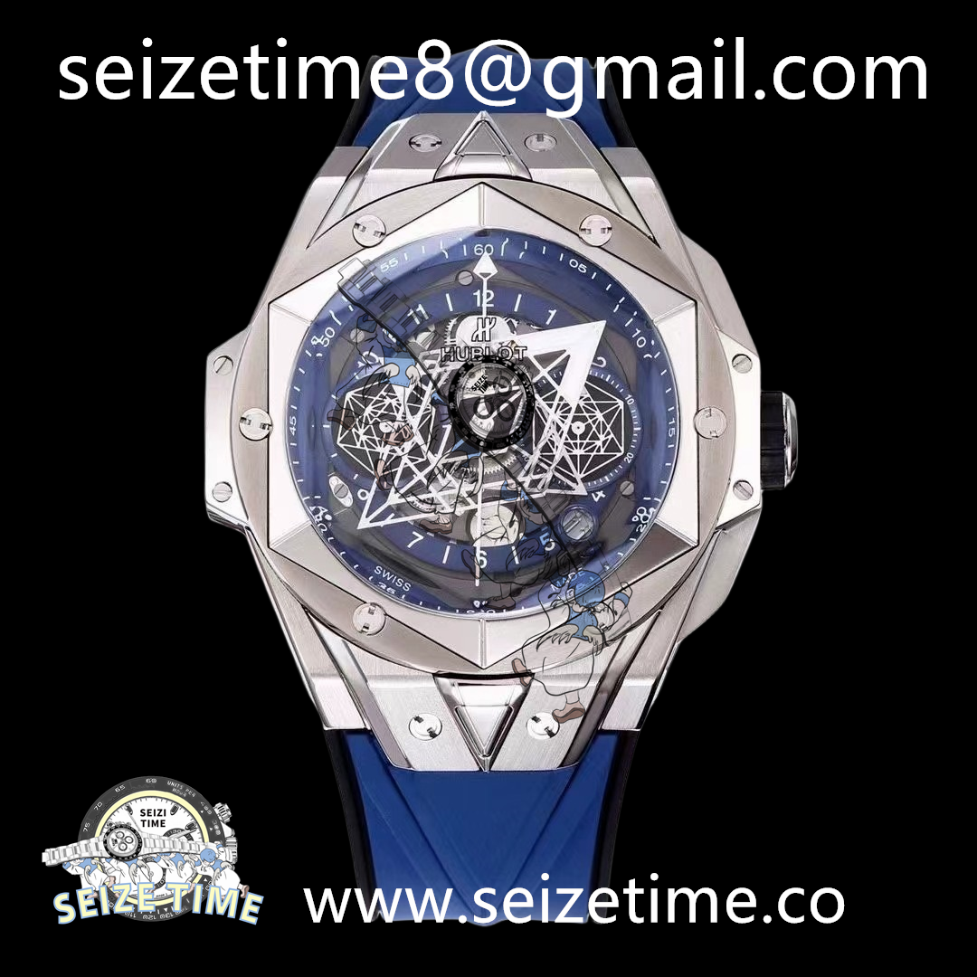 Big Bang Sang Bleu II Chrono SS BBF Best Edition Blue Dial on Blue Gummy Strap A7750