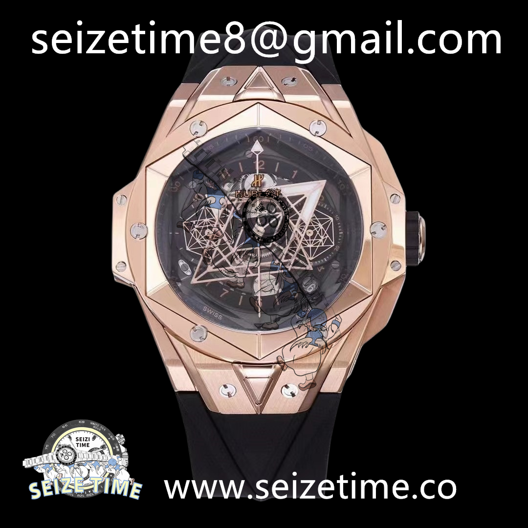 Big Bang Sang Bleu II Chrono RG BBF Best Edition Black Dial on Black Gummy Strap A7750