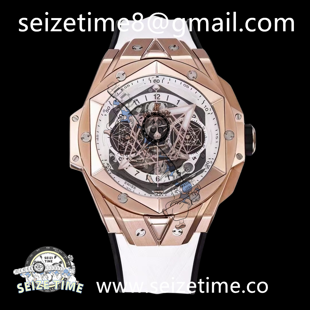 Big Bang Sang Bleu II Chrono RG BBF Best Edition White Dial on White Gummy Strap A7750