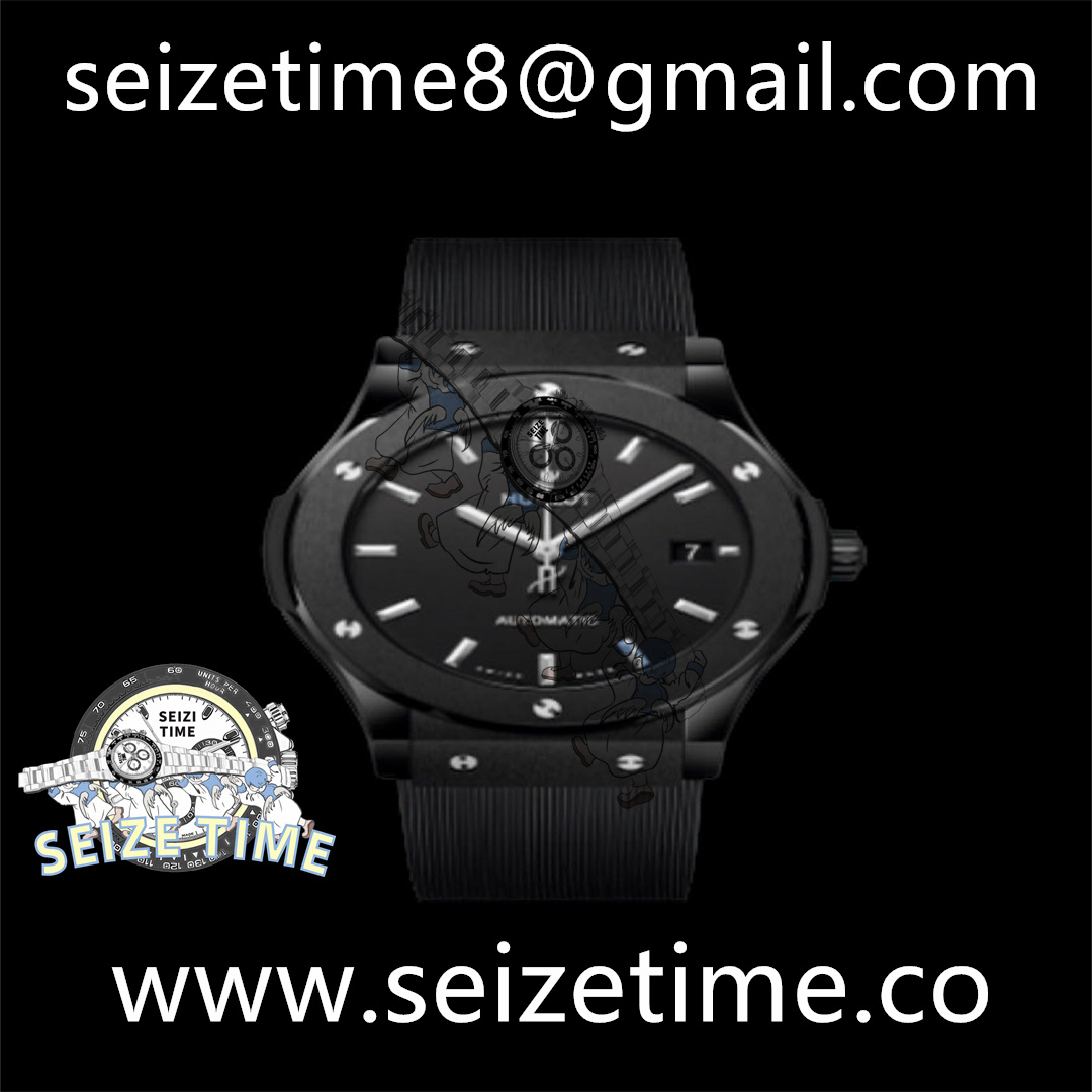 Classic Fusion 42mm Real Black Ceramic GSF 1:1 Best Edition Black Dial on Black Gummy Strap SW300