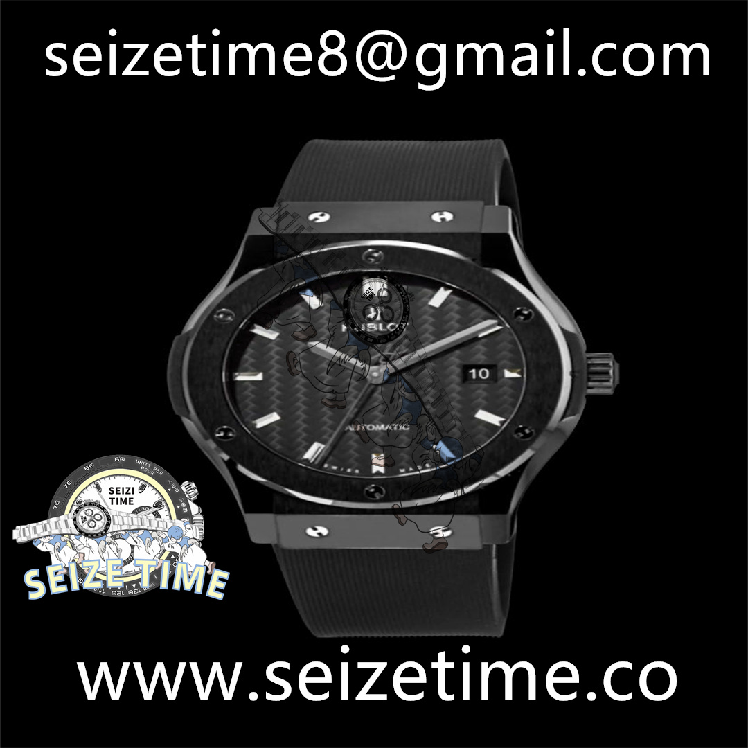 Classic Fusion 42mm Real Black Ceramic GSF 1:1 Best Edition Carbon Dial on Black Gummy Strap SW300
