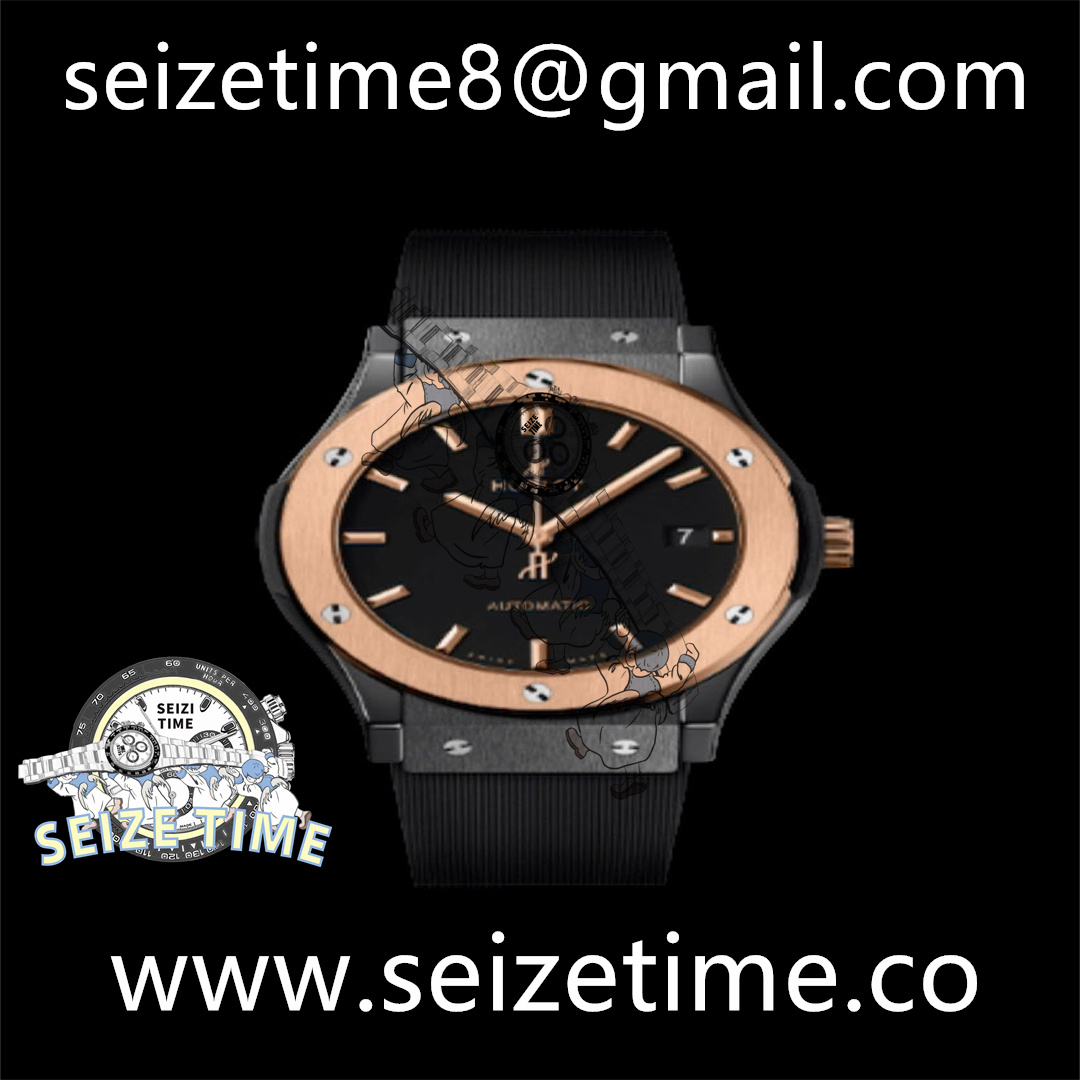 Classic Fusion 42mm Real Black Ceramic GSF 1:1 Best Edition black Dial RG Bezel on Black Gummy Strap SW300