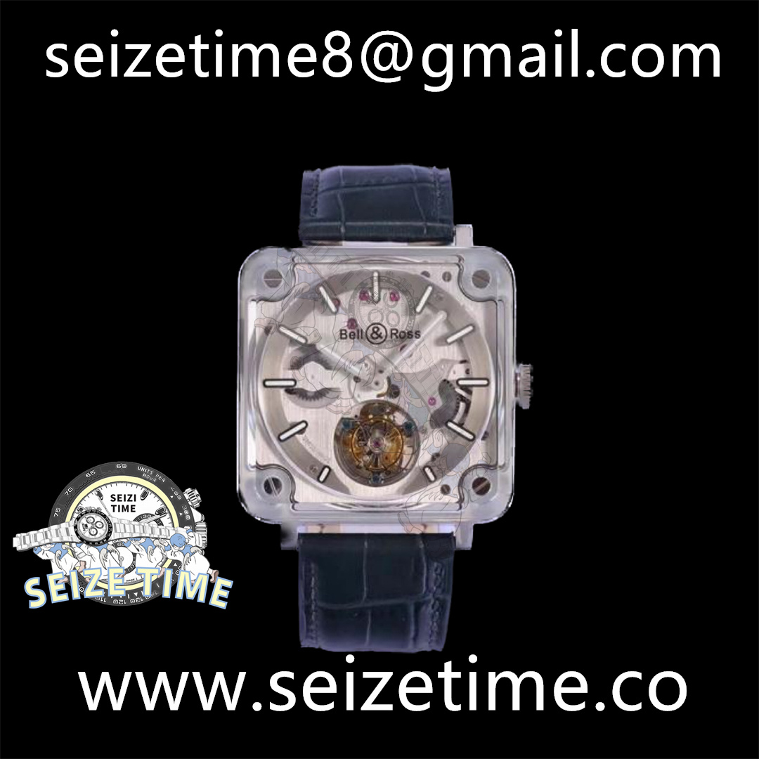 BR-X2 All Crystal BBRF Tourbillon 1:1 Best Edition Silver Dial on Black Leather Strap BR-CAL.380 V2