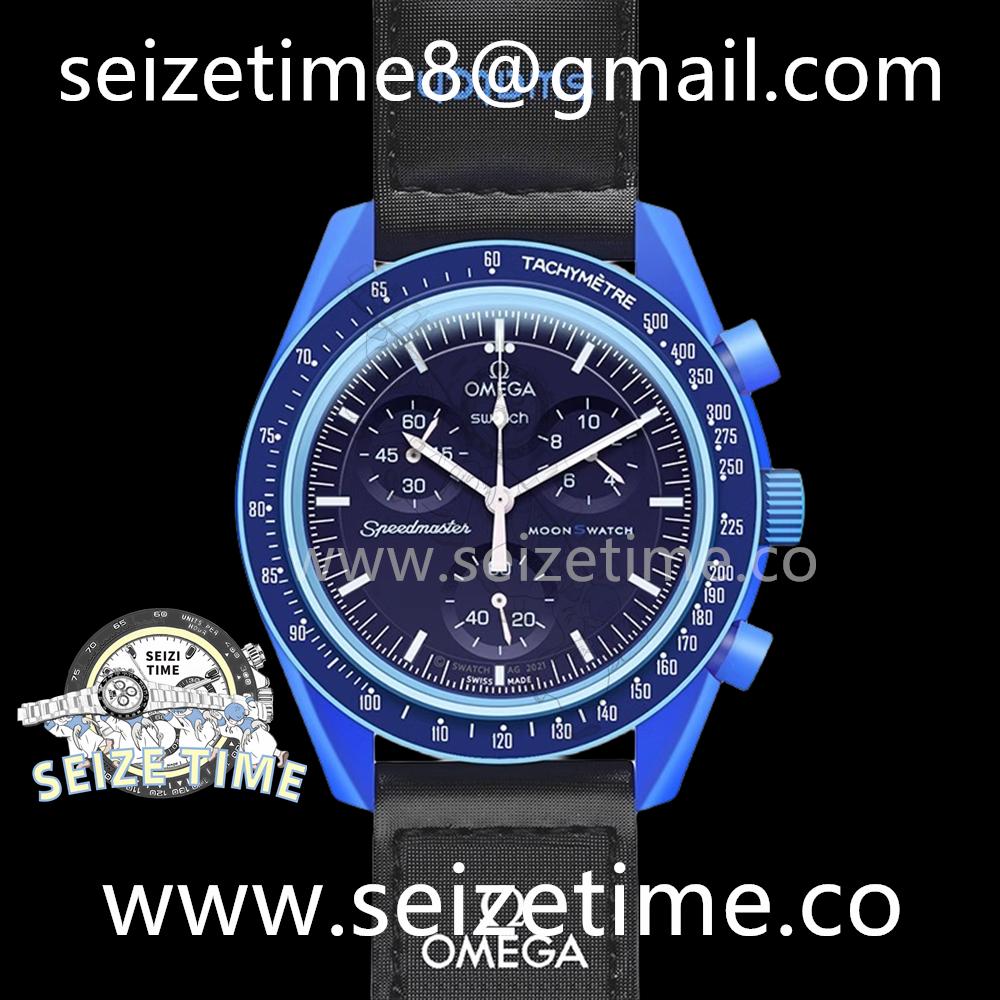 Swatch X Omega Moonwatch Neptune CER Blue Dial on Nylon Strap Qtz