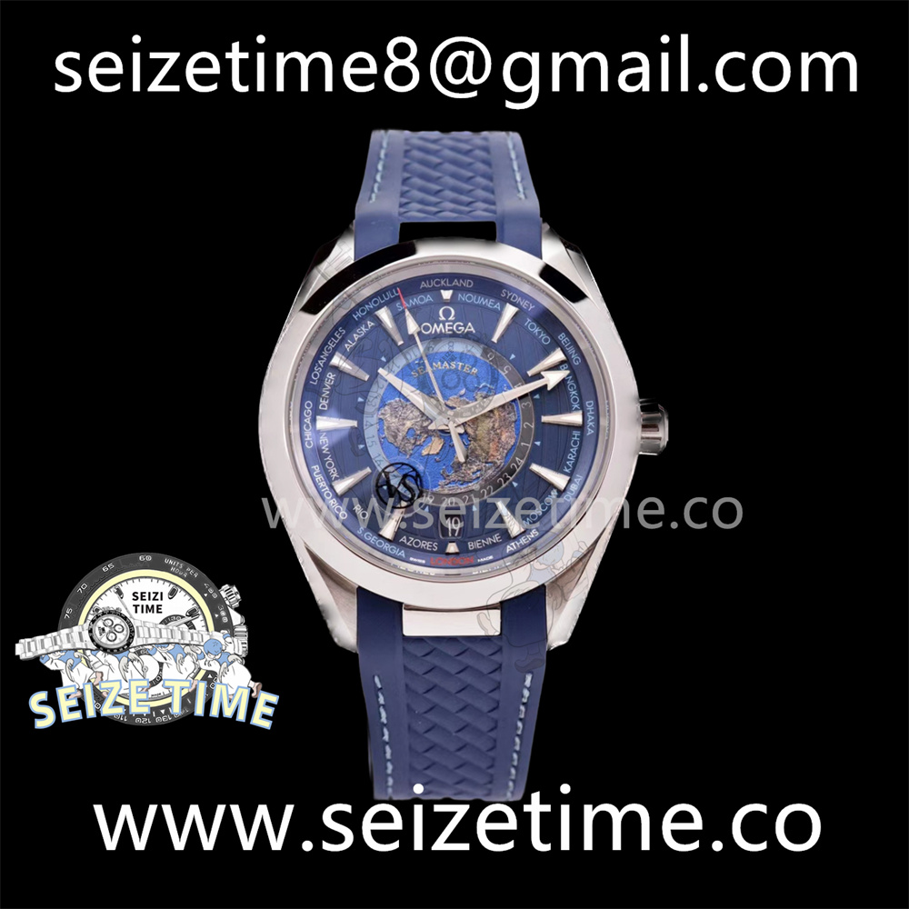 Seamaster Aqua Terra 150m GMT Worldtimer 43mm SS Blue Dial on Rubber Strap VSF A8938