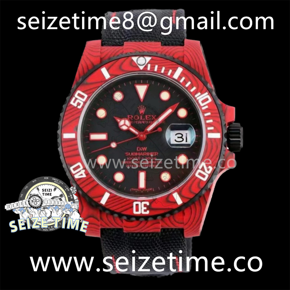 Submariner DIW Red Carbon VSF 1:1 Best Edition Black Dial on Black Nylon Strap VS3135