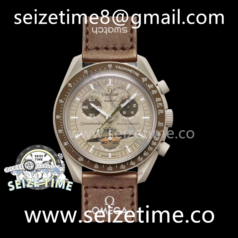 Swatch X Omega Moonwatch Saturn CER Brown Dial on Nylon Strap Qtz