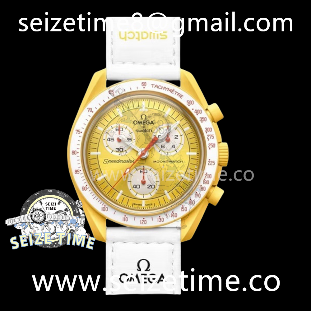 Swatch X Omega Moonwatch Sun CER Yellow Dial on Nylon Strap Qtz