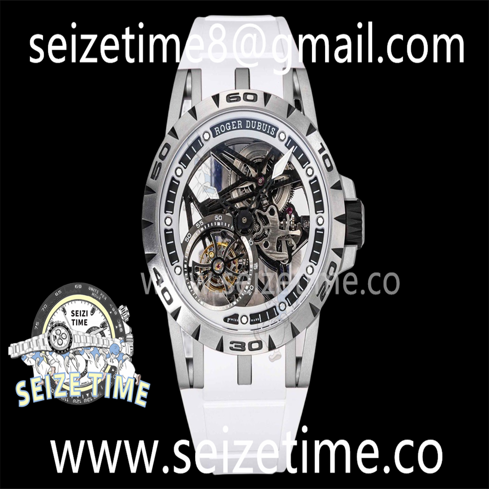 Excalibur Sports Tourbillon SS JBF Best Edition Skeleton Dial on White Rubber Strap