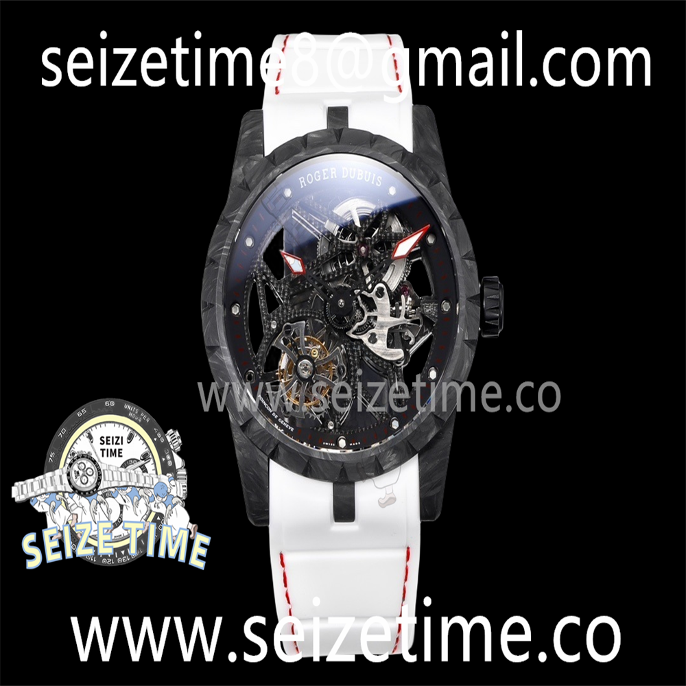 Excalibur Carbon Case BBR Best Edition Skeleton Dial on White Rubber Strap Tourbillon V4