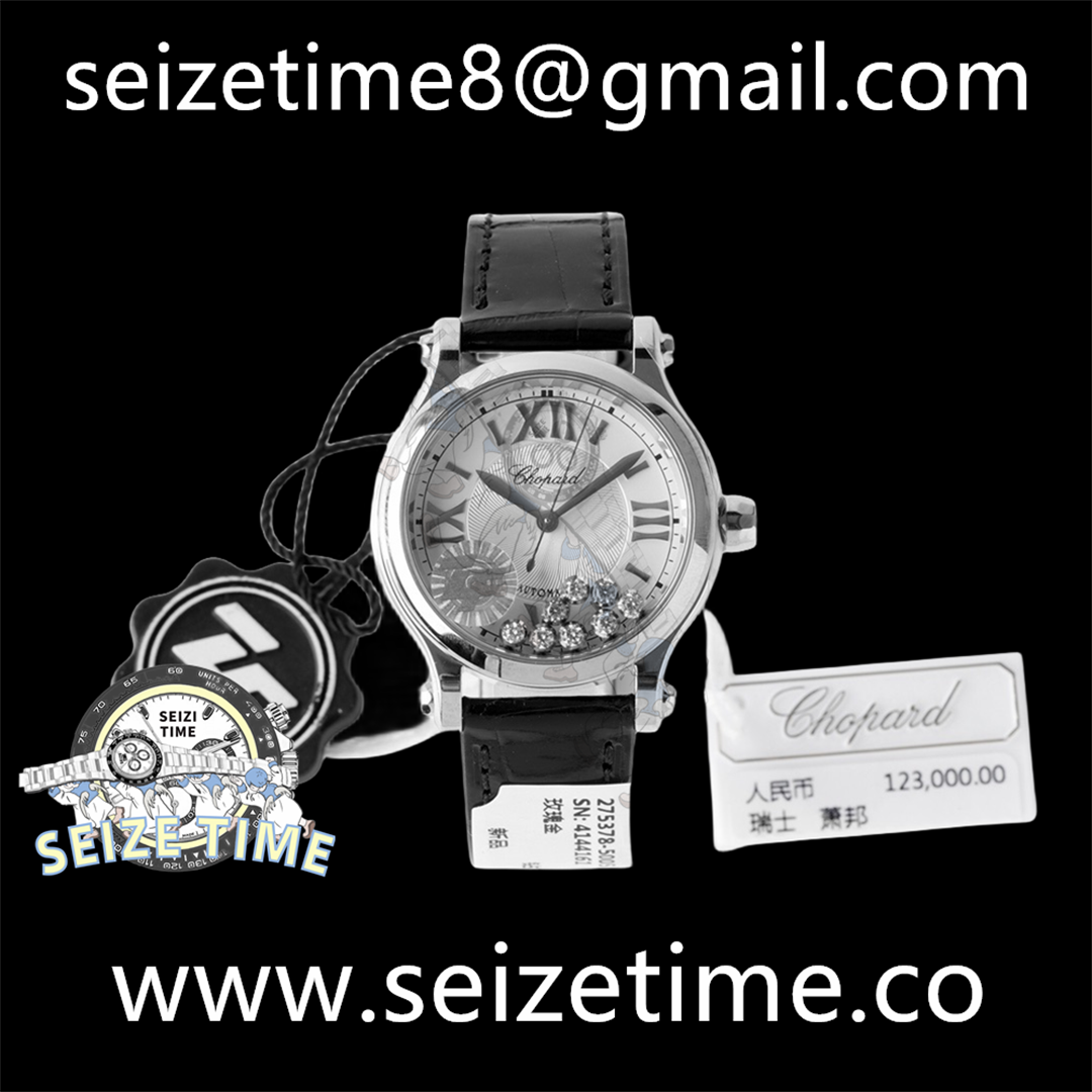 Happy Sport 33mm SS ZF 1:1 Best Edition White Textured Dial on Black Leather Strap MIYOTA 9015