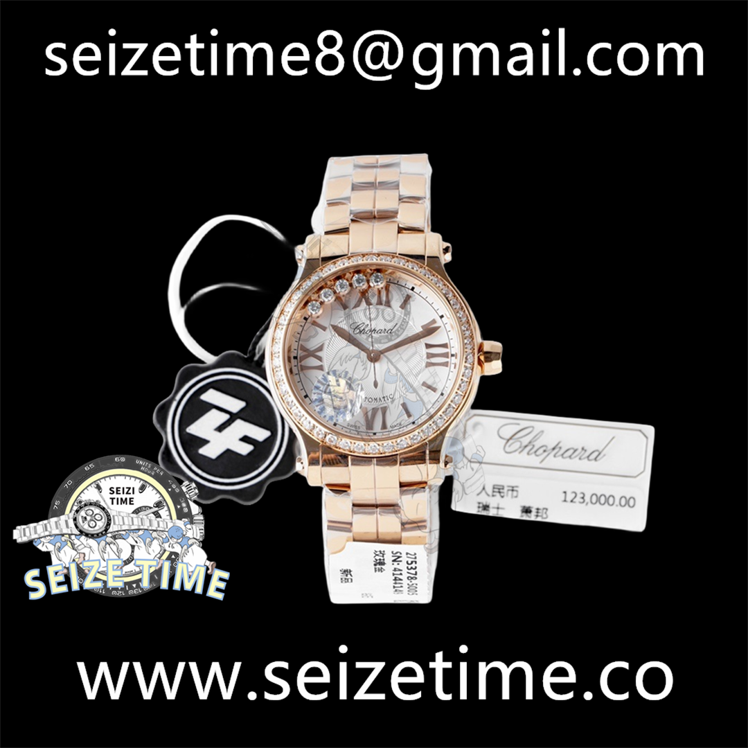 Happy Sport 33mm RG ZF 1:1 Best Edition Diamonds Bezel White Textured Dial on RG Bracelet MIYOTA 9015