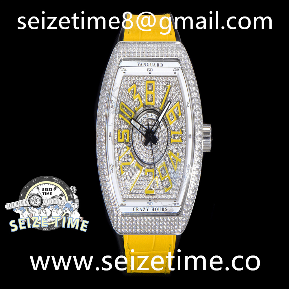 Vanguard Crazy Hours RG Full Diamonds Case Black Dial on Leather Strap ABF A2824