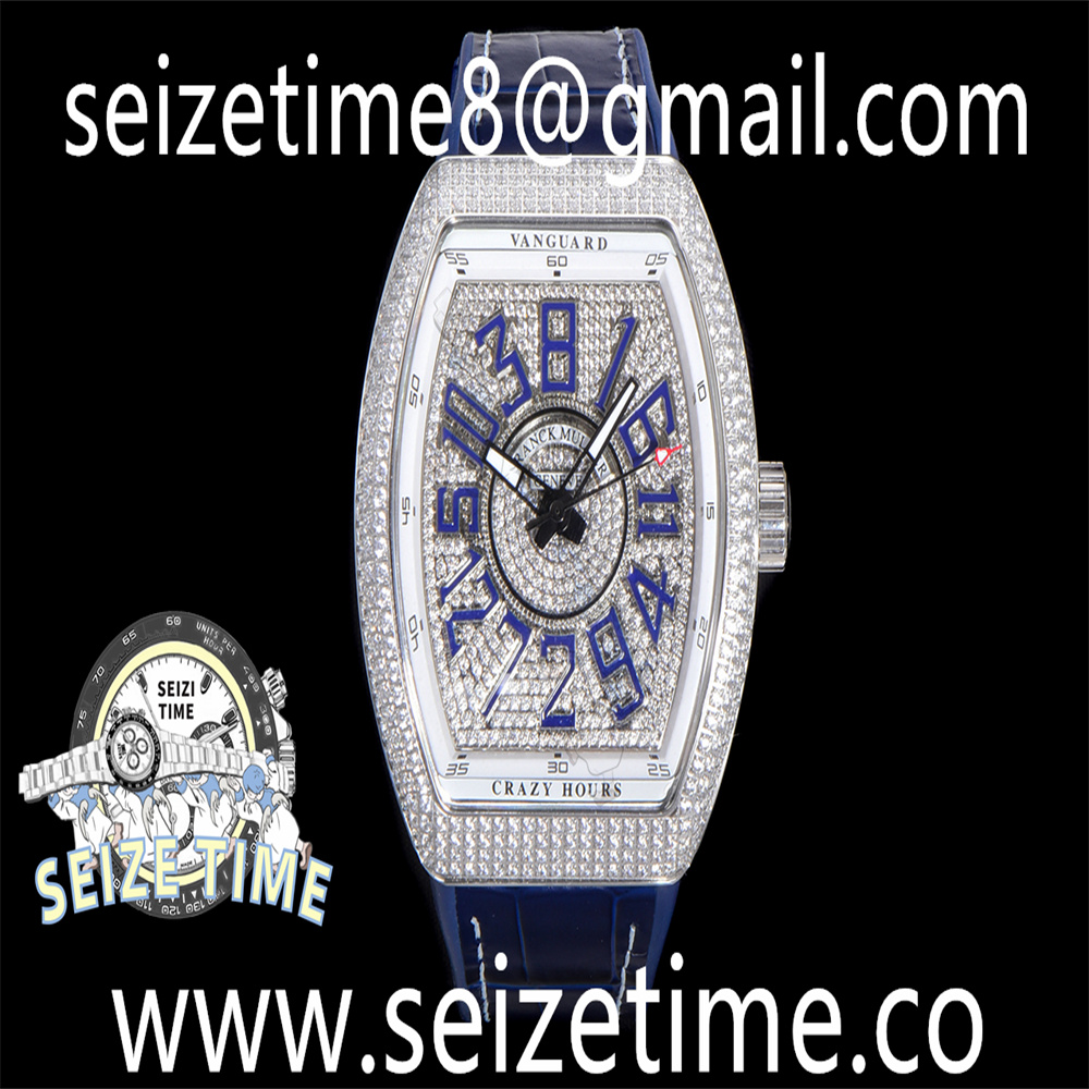 Vanguard V45 SS ABF Best Edition Full Diamonds Dial on Blue Leather Strap A2824
