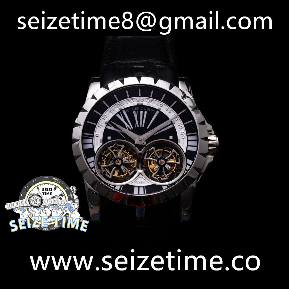 Excalibur RDDBEX0250 REAL Double Flying Tourbillon SS JBF Black Dial on Black Croco Leather Strap