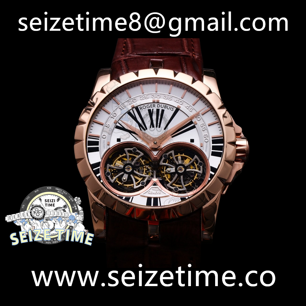 Excalibur RDDBEX0280 RG REAL Double Flying Tourbillon SS JBF White Dial on Brown Croco Leather Strap