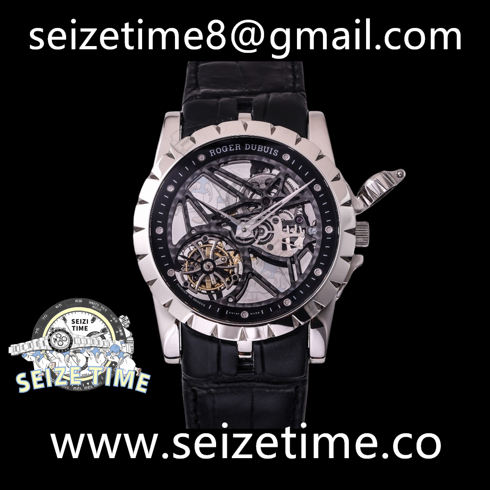 Excalibur SS JBF Best Edition New Crown Skeleton Dial on Black Leather Strap A2136 Tourbillon