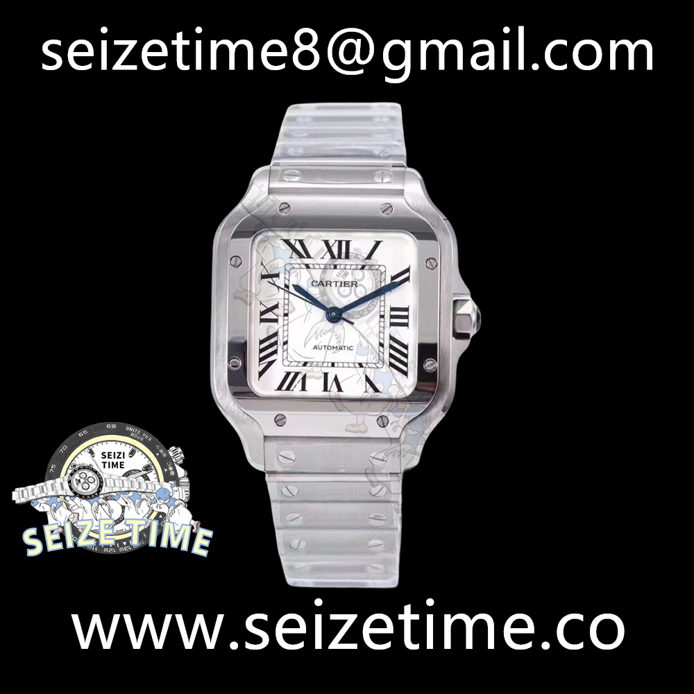 Santos de Cartier 35mm SS BVF 1:1 Best Edition White Dial on SS SmartLinks Bracelet MIYOTA 9015