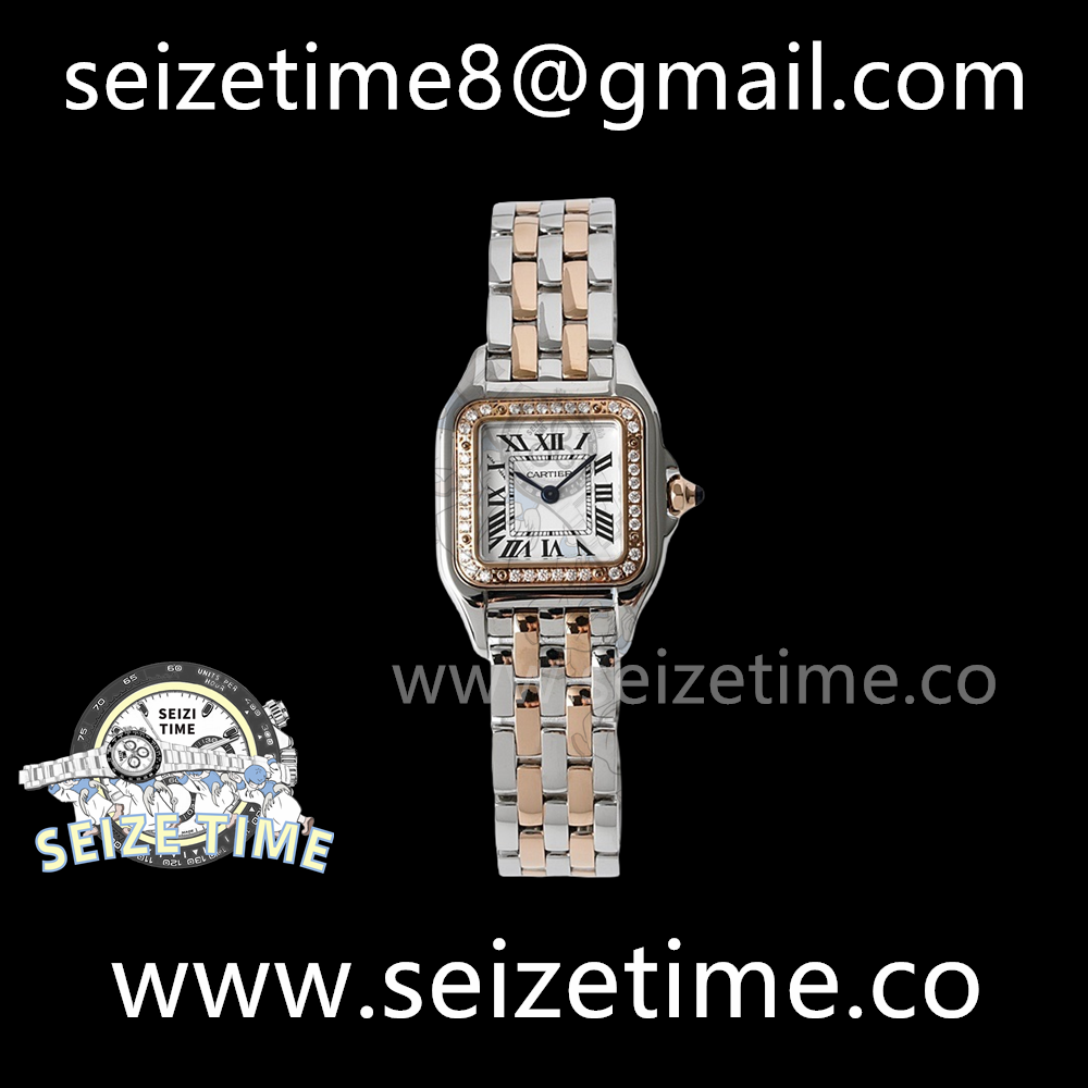 Panthère 22mm BVF 1:1 Best Edition SS/RG White Dial Diamonds Bezel on SS/RG Bracelet Ronda Quartz