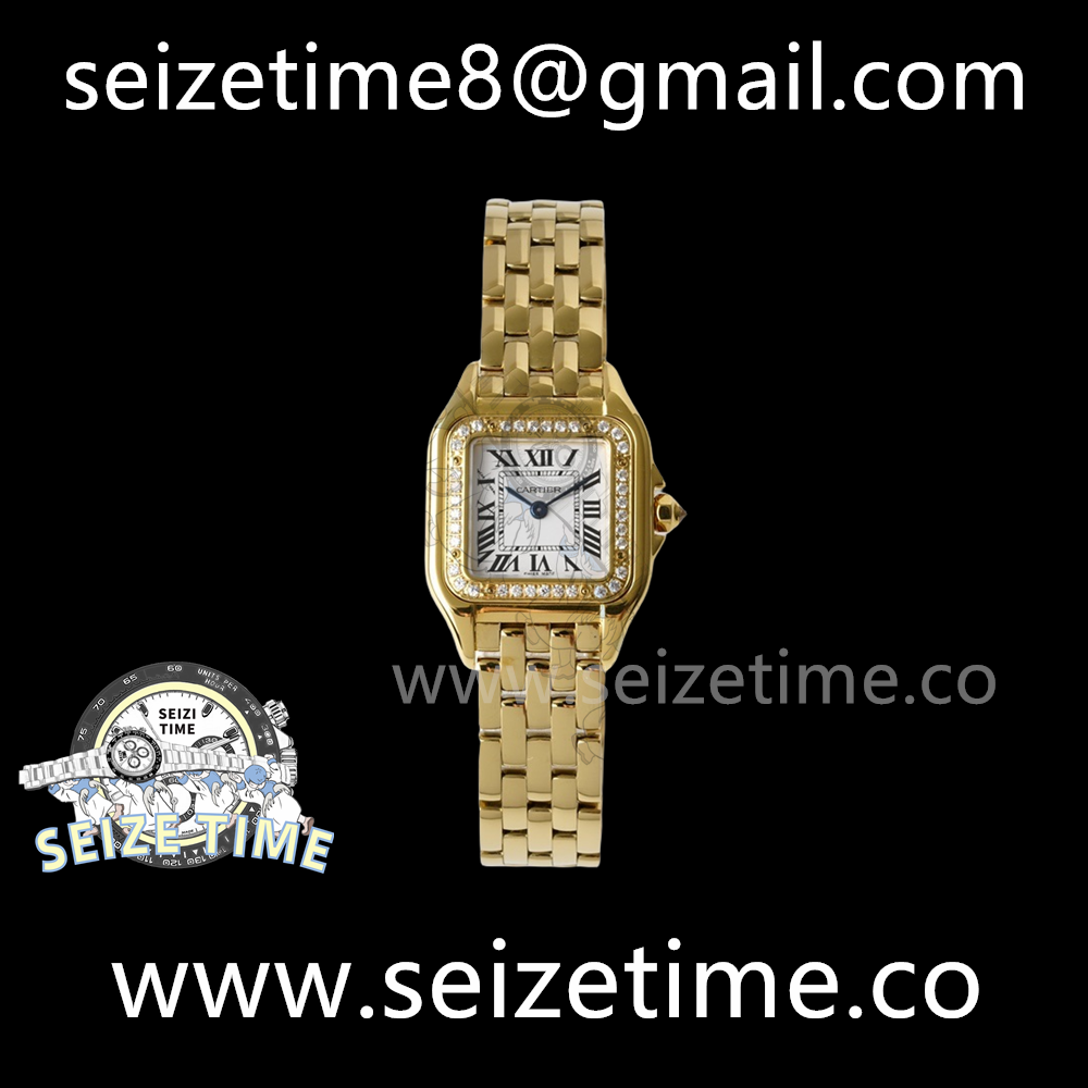 Panthère 22mm BVF 1:1 Best Edition YG White Dial Diamonds Bezel on YG Bracelet Ronda Quartz