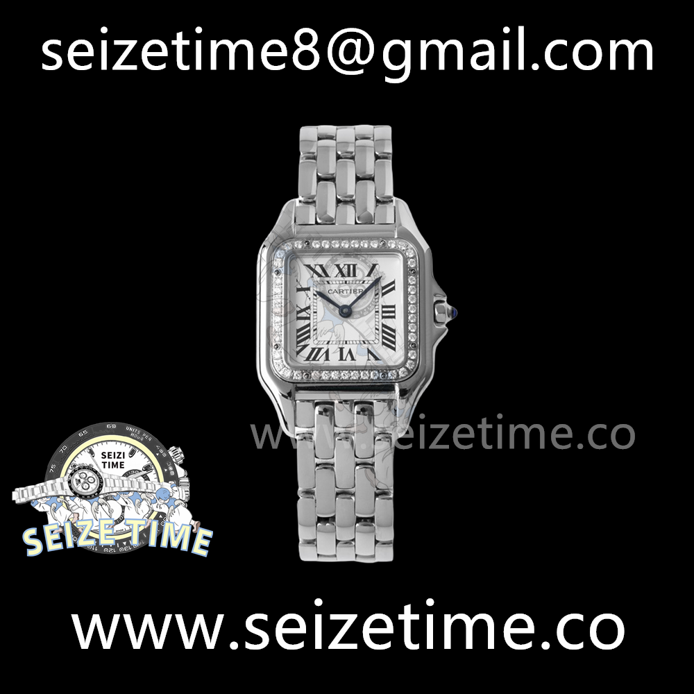 Panthère 27mm BVF 1:1 Best Edition SS White Dial Diamonds Bezel on SS Bracelet Ronda Quartz
